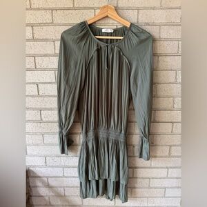 Ramy Brook Olive Army Green Long Sleeve Smocked Mini Dress – XS